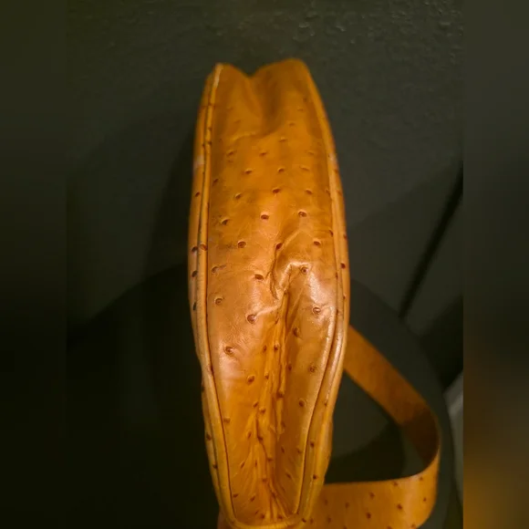 Dooney & Bourke Ostrich-Embossed Leather Hobo Bag,  butterscotch color. - Picture 8 of 16